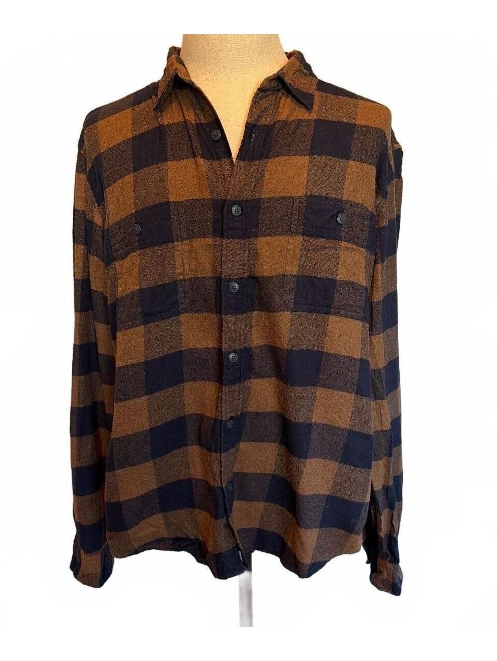 J.Crew Men's Flannel Shirt XL Brown Black Buffalo Plaid Cotton Cabincore Grunge